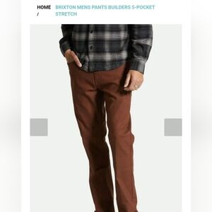 Brixton Mens Pants Builders 5-Pocket Stretch. Brown casual/ skater/ work pant.